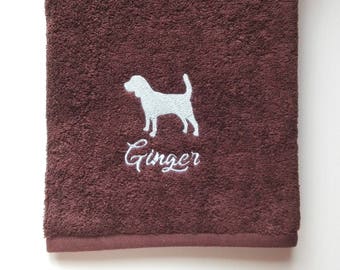 Toalha para cachorro Beagle: nome do animal de estimação bordado personalizado, 100% algodão