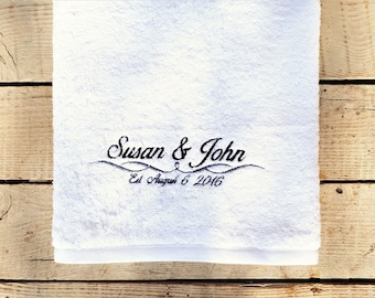 Personalized Embroidered Monogrammed Wedding date Hand and Bath Towel for him and her / Family towel
