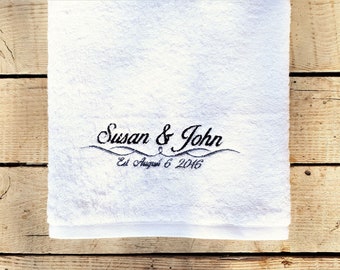 Personalized Embroidered Cotton Wedding Date Towel: His & Hers Gift