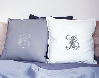 Capa de almofada personalizada com monograma bordado personalizado / presente de aniversário de casamento com nome de família e monograma bordado