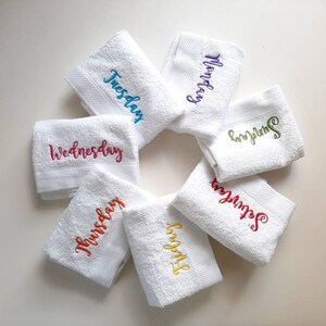 Days of the Week Towels  / Kitchen Towel /  Embroidered Bathroom Towel / Handmade Week Hand Towel Set