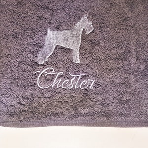MINI SCHNAUZER Custom Embroidery Dog Towel / Personalized Name Dog Breed Towel / Initials Pets Name / Maroon Navy Gray White Beige Towel