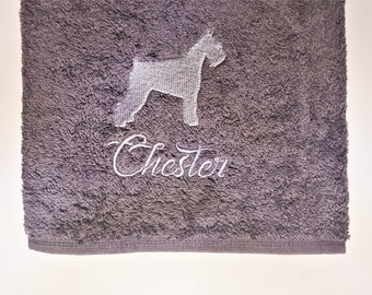Toalha para cachorro Mini Schnauzer: Nome do animal de estimação bordado personalizado