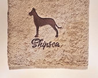Toalha personalizada bordada com desenho de Dogue Alemão, presente personalizado para animais de estimação.
