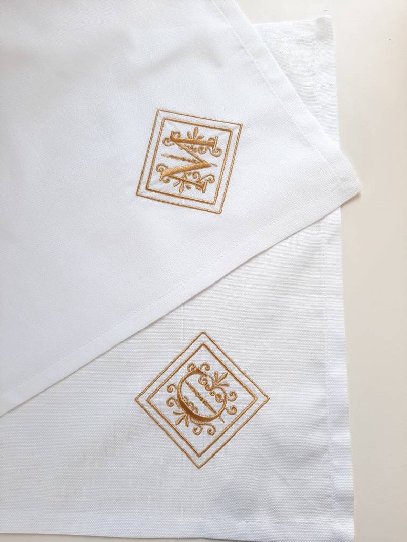 Serviettes de table en lin personnalisées à monogramme brodé / Serviette de table en coton / Serviettes de table à cocktail / Cadeau pour hôtesse image 8