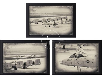 A10 Warthog Wet plate picture set, colodian process art, A10 Warthog vintage look photography print, military aviation, den and office art