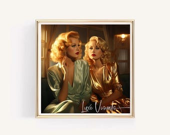 Old Hollywood Starlet Art, 1950s style picture, Blond bombshell photo, Ai glam art, Vanity decor, salon art, Old Hollywood style picture