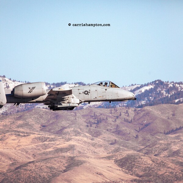 A10 Warthog flying low, Military jet photography art, attack jet plane poster, boys room or office decor, Boise, Idaho landscape picture