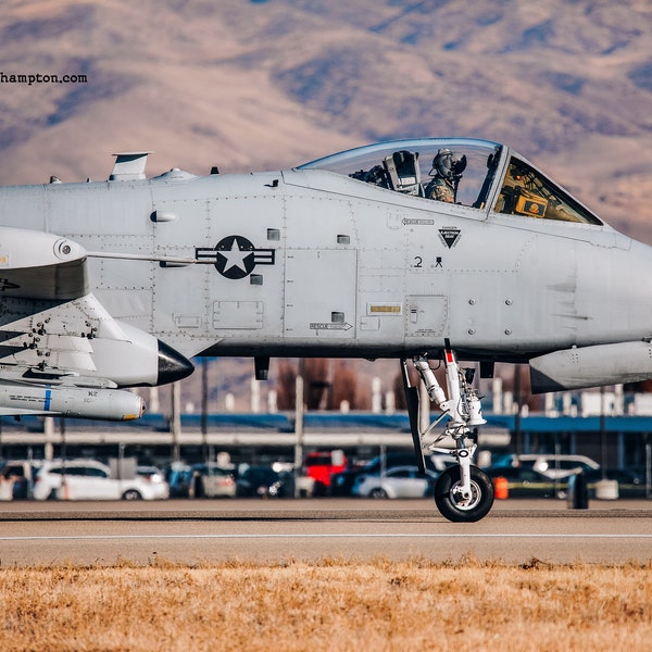 A10 Warthog armed on flight line, A10 attack jet pilot in cockpit picture, boys room poster den office decor, Military photography