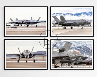 F35 Military jet pictures, F-35 four print set, Air Force Art, military aviation photography, boy's room poster, office art, gallery wall