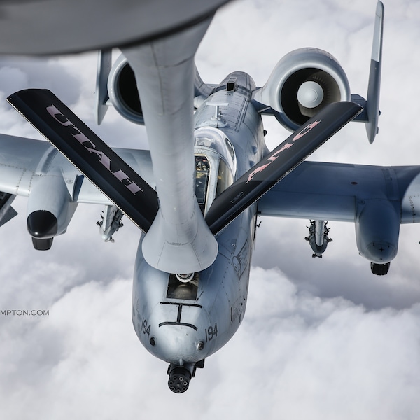 A10 Warthog Attack jet, mid air refuel fighter jet in clouds, Military aviation photography poster large print , man cave boy's room
