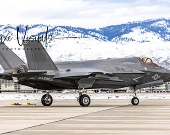F35 Military jet picture, F-35 and mountains poster, Air Force Art, military aviation photography, boy's room poster, office art and decor