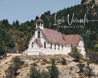 Silver City Idaho White Church, Silver City Church picture, 1800s historic town photography, old church art, Idaho landmarks, Air bnb decor