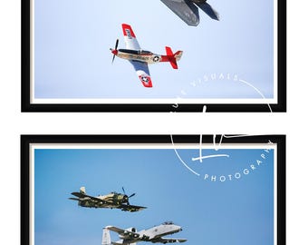 Heritage flight photography, A10 Warthog P-51 MUSTANG F-22 photo, military heritage planes picture set, gifts for veteran, office decor
