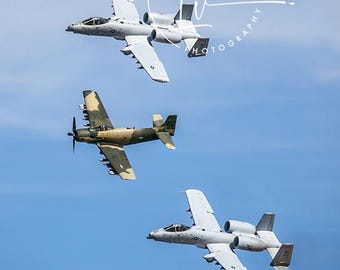 A10 Warthog P40 Heritage flight, Heritage planes photo, attack jet, boy's room poster, gifts for veteran, office or den art, patriotic art