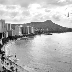 Diamond Head fine art hawaii black white photography ocean waikiki landscape wall display clouds peaceful water hawaiian volcano