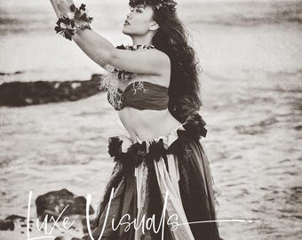 Hula Kahiko photo, Hula kahiko art, Hawaii beach hula girl picture, Hawaiian art, Hula Kahiko dance poster, sepia photography, Hawaii art