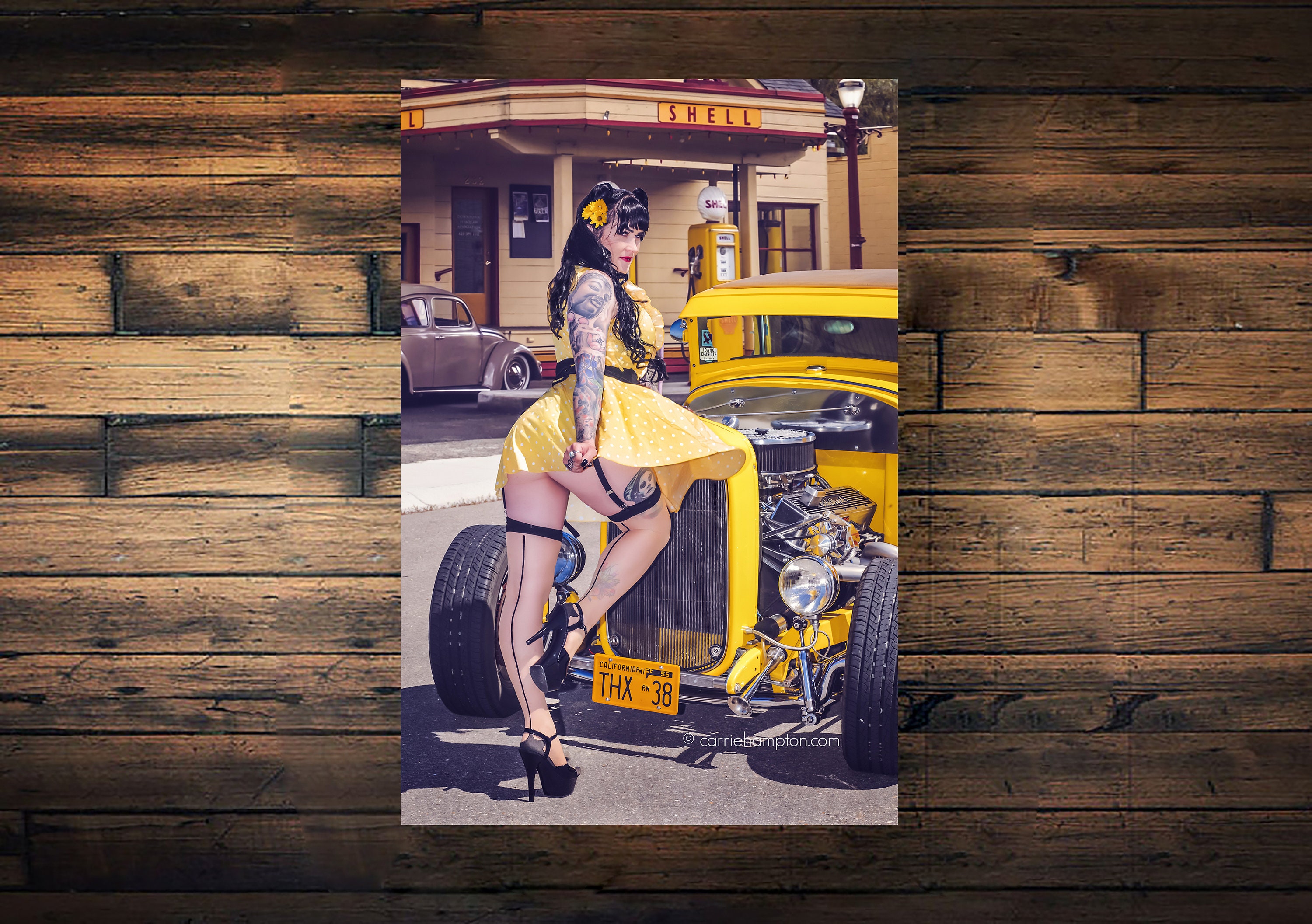 Rockabilly Garage Poster, Hot Rod Pinup Girl Man Cave Art, Retro