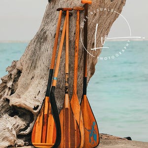 Hawaiian Wooden canoe paddles, Hawaii art beach paddle photography home office decor, Hawaii life poster, Air bnb art, Ocean and beach photo