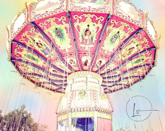 Carousel swing picture, carnival art, pastel carousel photo for nursery, kid's room decor, nursery canvas art, fair and carnival poster