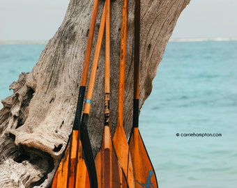 Hawaiian Wooden canoe paddles, Hawaii art beach paddle photography home office decor, Hawaii life poster