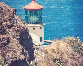 Makapuu lighthouse picture, Hawaiian art, makapu'u lighthouse poster, Hawaii ocean landscape photogrpahy, Air bnb decor, office den art
