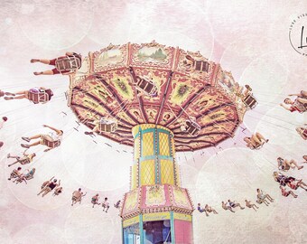 Carousel photo print, girl's room nursery decor, pink pastel art, Carnival fair photography, poster for nursey, little girl gift picture