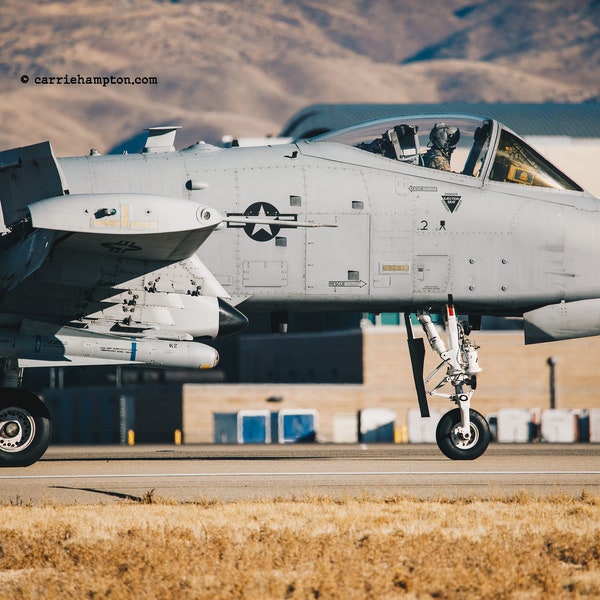 A10 Warthog on flight line, A10 attack jet pilot in cockpit picture, hog drivers, boys room poster den office decor, Military photography