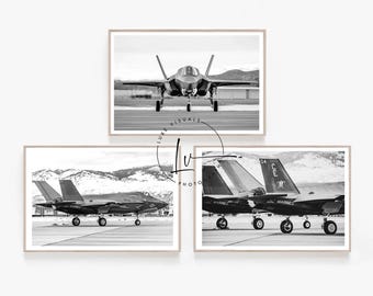 F35 Military jet pictures, F-35 three print set, Air Force Art, military aviation photography, boy's room poster, office art and decor