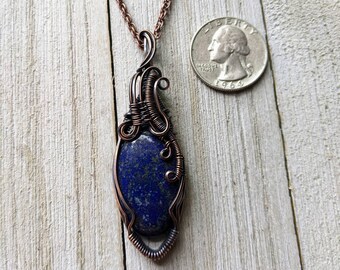 Lapis lazuli copper wire wrapped pendant