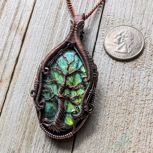 Labradorite tree of life pendant