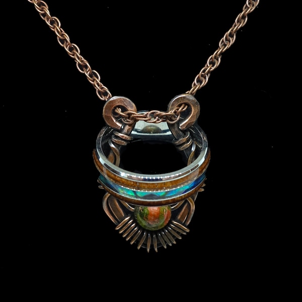 Copper ring holder necklace pendant