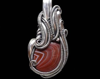Lake superior agate sterling silver wire wrapped pendant