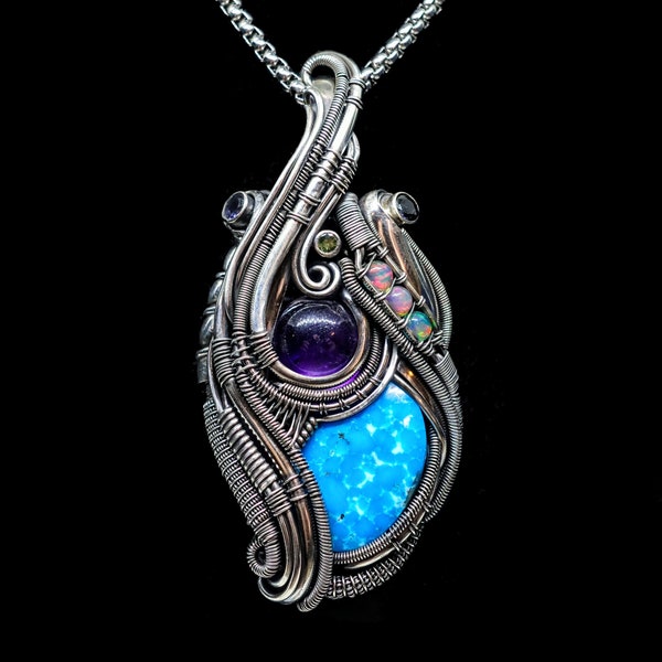 Kingman turquoise sterling silver wire wrapped pendant