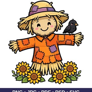Spaventapasseri autunnale PNG SVG, design autunnale per sublimazione, clipart digitale per il raccolto