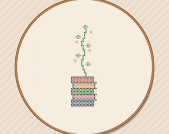 Modèle de marque-page au point de croix, pile de livres, phases de la lune, PDF pour débutants (téléchargement instantané)