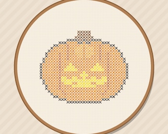 Modèle de point de croix pour Halloween (citrouille citrouille), décoration d'automne pour débutants (téléchargement PDF)
