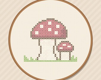 Modèle de point de croix champignon, art champêtre champêtre (téléchargement PDF)