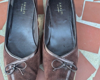 Zapatos de tacón de bloque con puntera abierta de ante marrón Vintage AMALFI by Rangoni - Talla 8.5