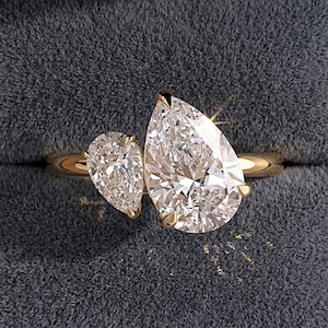Double Pear Toi Et Moi Moissanite Engagement Ring, Two Stone Promise Ring For Women, 14K Solid Gold Wedding Jewelry, Anniversary Gifts
