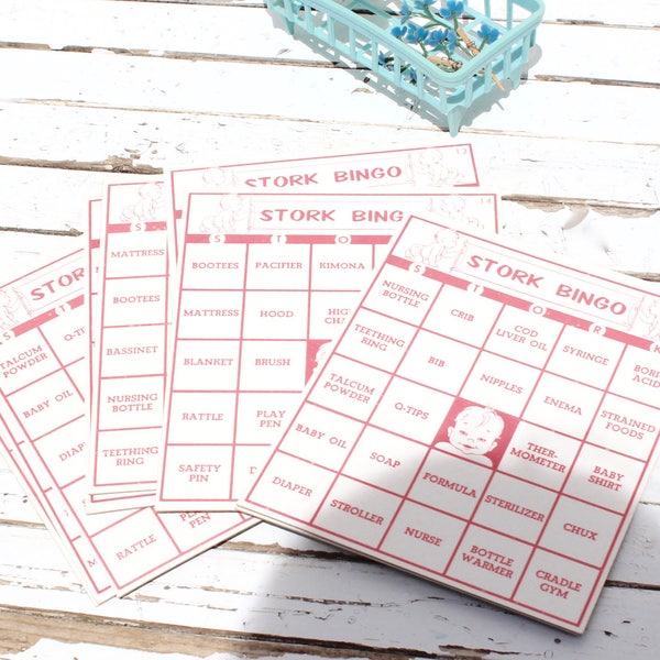 Three Vintage Stork Bingo Cards Scrapbook Supply Journal Ephemera Baby Shower Garland Paper Ephemera Vintage Cards Baby Shower Activity