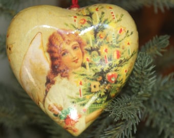 Four Different Vintage Heart Shaped Victorian Angel Ornament  Decoupage Hart Ornament Victorian Christmas Tree Ornament