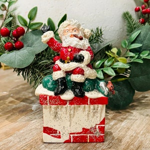 Atlantic Mold Vintage Ceramic Santa Claus Sitting on top of fireplace Mid Century Christmas Decoration