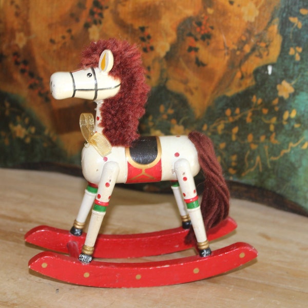 Holiday Rocking Horse Tabletop Decoration in Gold & White