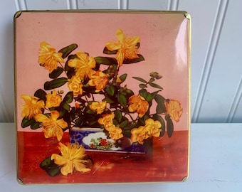 Square Tin Vintage Red Tin with Flowers English Candy Tin Edward Sharp and Sons