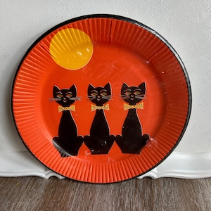 One Plate Vintage Halloween Reeds Rembrandt Line Three Halloween Cat Paper Plate