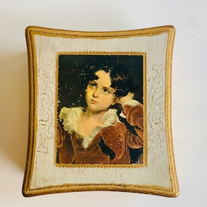 Florentine Wooden Jewelry Box Gold and Cream Florentine Italian Inspired Wooden Jewelry Box Red Velvet lining inside box