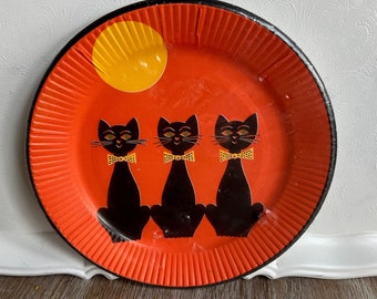 One Plate Vintage Halloween Reeds Rembrandt Line Three Halloween Cat Paper Plate