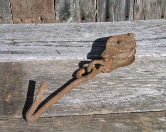 Wood /& Metal Pulley Hooks Country Farmhouse Industrial Vintage Rustic Wall Decor