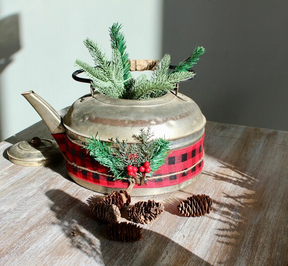 Rustic Christmas Tea Kettle Centerpiece antique 1900's Etsy